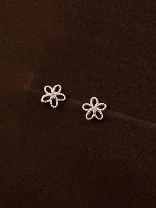 ES1115 [Silver] 925 Sterling Silver Hollow Flower Minimalist Stud Earring